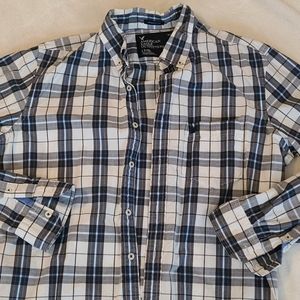 Men's American Eagle Blue Striped Button Up Shirt Large
